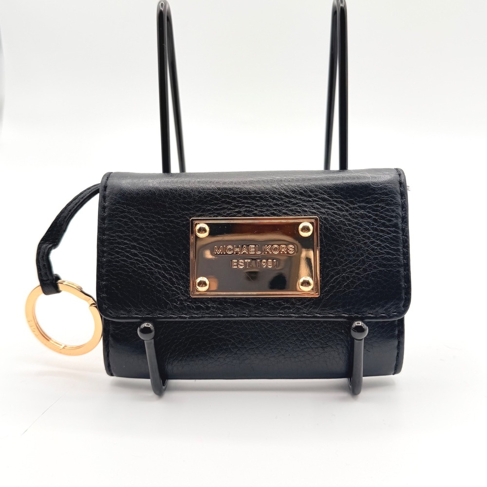 Michael Kors Jet Set Fold Over Coin Purse Card Case‎ Wallet Womens S Black